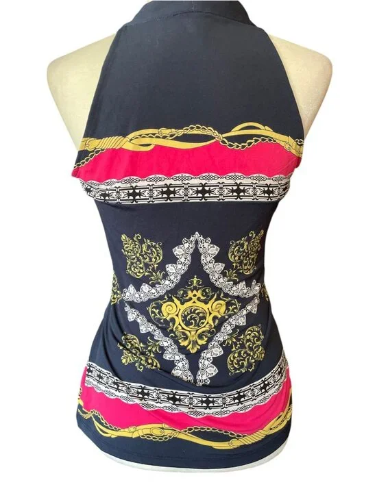 Vintage Cache Y2K Halter Top Scarf Print Chain Detail - Size M - Picture 3 of 9